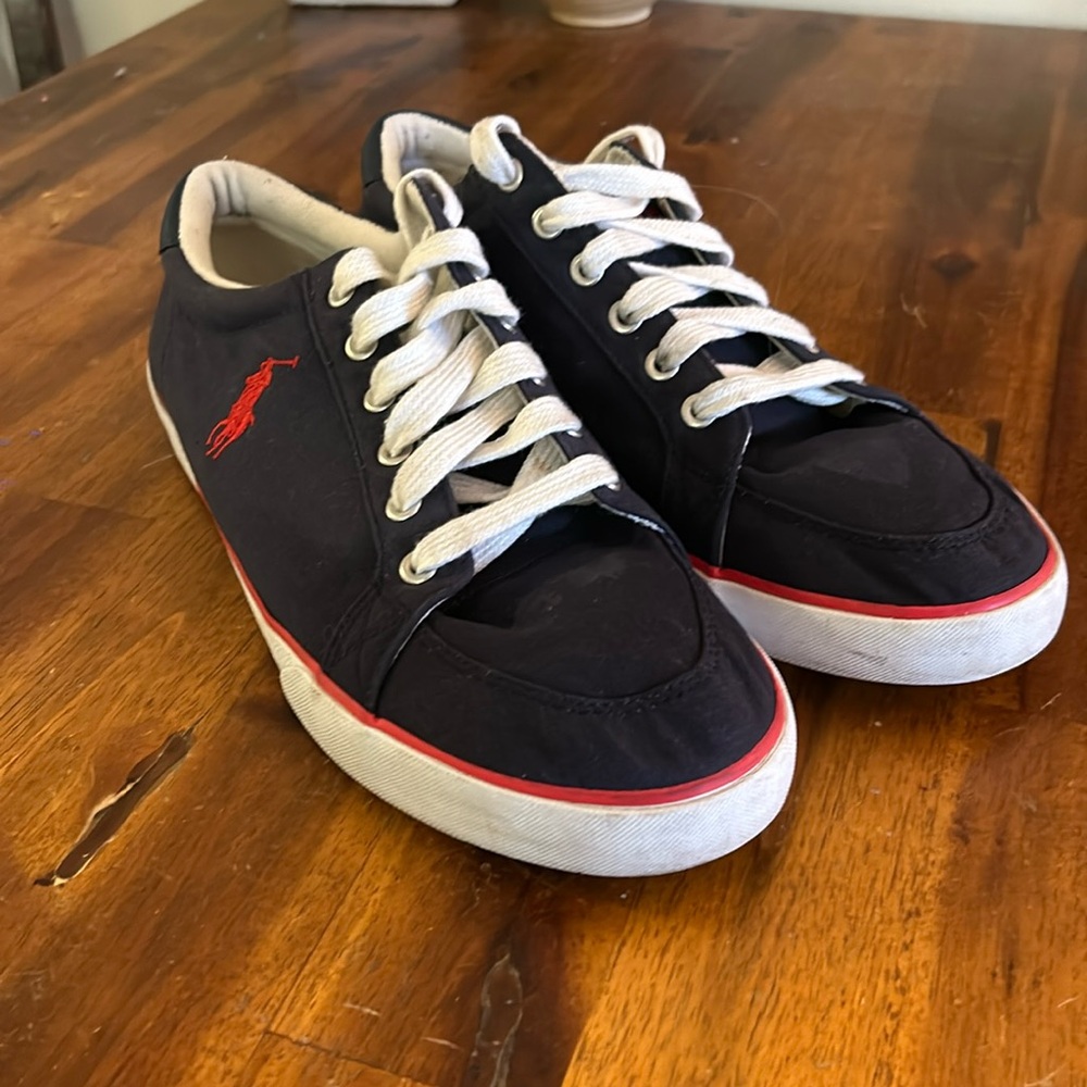 Polo by Ralph Lauren Mens Navy Canvas Boat Brisbane Lace Up Sneakers ..Size:11.5